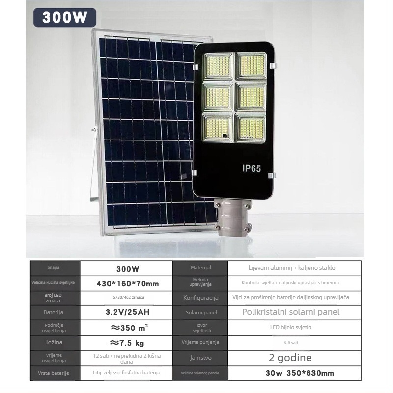 6-panel solarna LED rasvjeta za ulicu, ruralni vrt, IP67, 100W