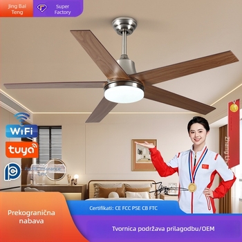 Retro stropni ventilator s orahovim drvetom i LED svjetlom, američki stil, visok protok zraka za dnevni boravak i blagovaonu, viseće svjetlo