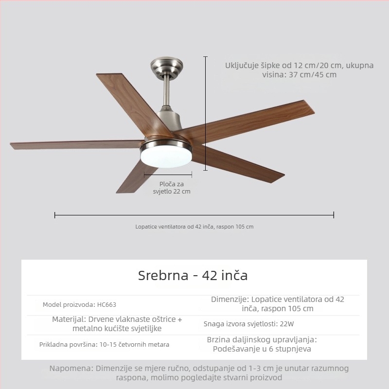 Retro stropni ventilator s orahovim drvetom i LED svjetlom, američki stil, visok protok zraka za dnevni boravak i blagovaonu, viseće svjetlo