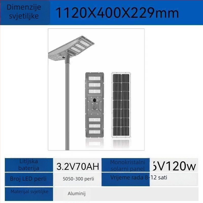 Solarna integrirana vrtna i ulična svjetiljka, visok stup, dvostrani modul, daljinsko upravljanje i senzor