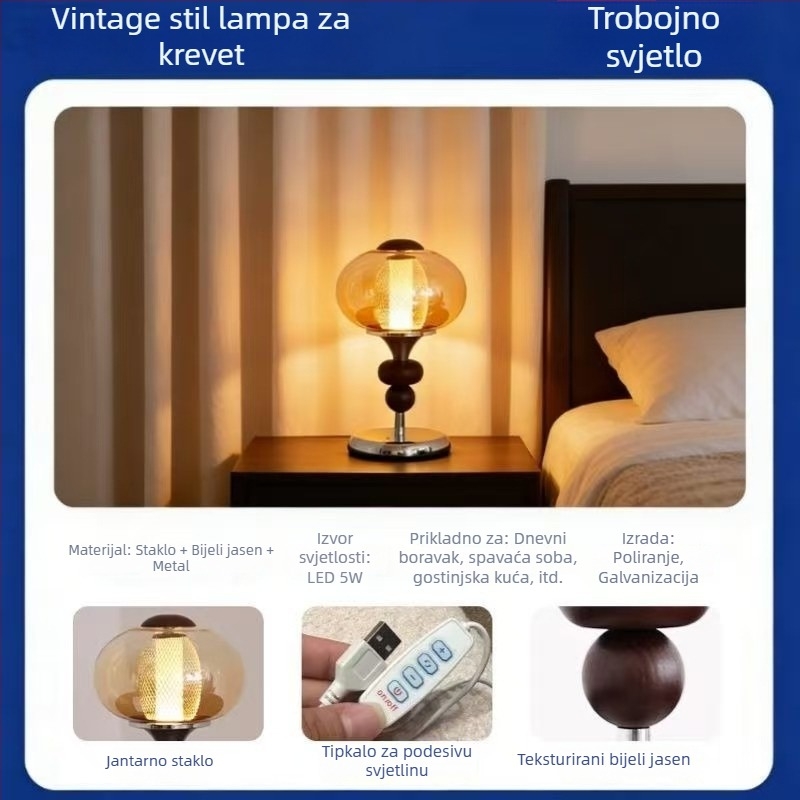 Polovna masivna drvena stolna lampa u palaćnom stilu, punjiva, s dodirnim prekidačem, pogodna za spavaću sobu ili radnu sobu, ambijentalna noćna svjetlost
