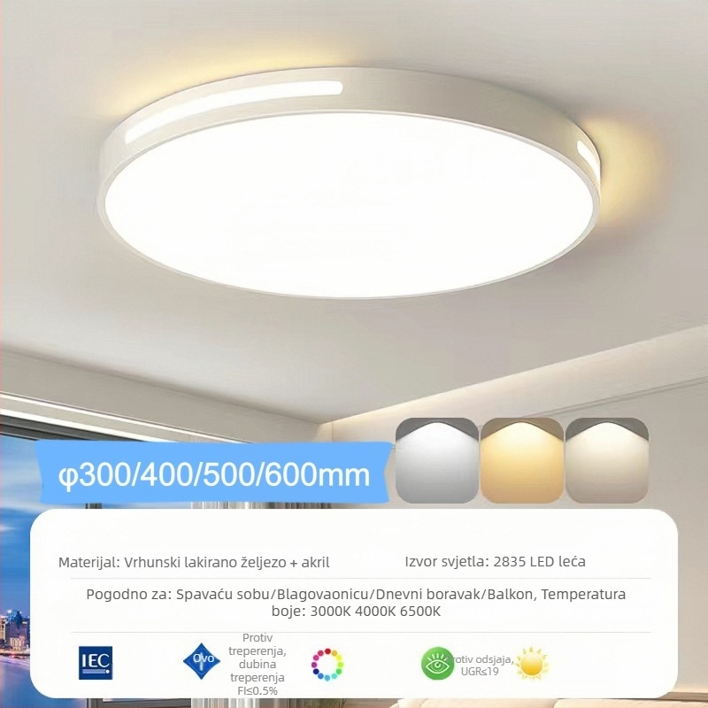 Izuzetno tanko LED stropno svjetlo s zaštitom očiju, okrugla svjetiljka za dnevni boravak i spavaću sobu, pogodna za blagovaonu i balkon, jednostavan moderni Zhongshan stil