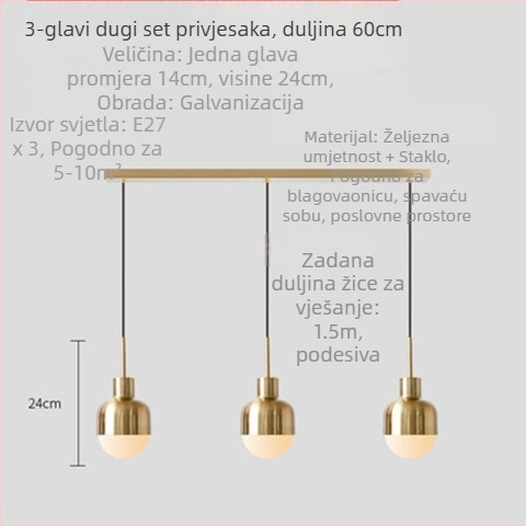 Postmoderni minimalistični viseći luster, jednohlavni, od željeza s akrilnim sjenilom, za spavaću sobu, kafić, restoran i bar