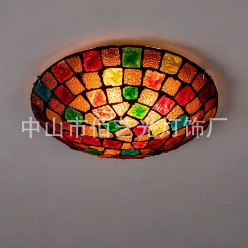 Mediteranska jednostavna kreativna stropna lampa s školjkom i mozaik dekorom; spavaća soba, dječja soba, dnevni boravak, blagovaonica
