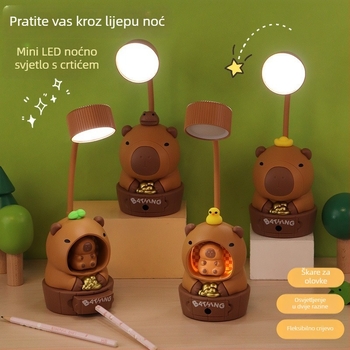USB LED stolna lampa s crtanim kapibarom, punjiva, noćno svjetlo i oštrivač za olovke