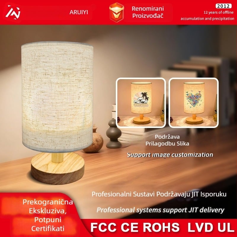 USB napajana stolna lampa od masivnog drveta s tkanom presvlakom, pogodna za spavaću sobu, noćni ormarić, ured i dom; prilagodljiva LED noćna svjetiljka