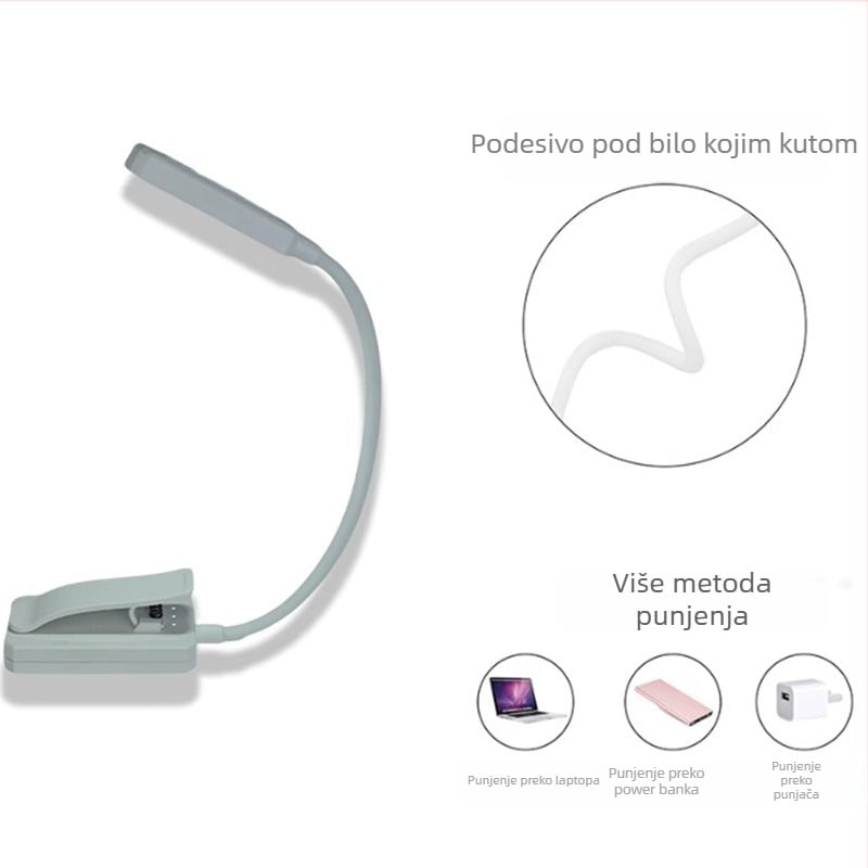 Prijenosna LED klips lampica za čitanje s zaštitom očiju i USB napajanjem – kompaktna lampica za studentske domove
