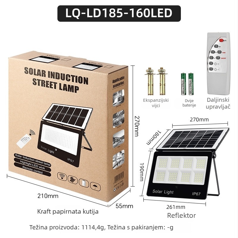 Solarna integrirana vanjska zidna svjetiljka s senzorom pokreta, IP67, za dvorište, cestu i garažu