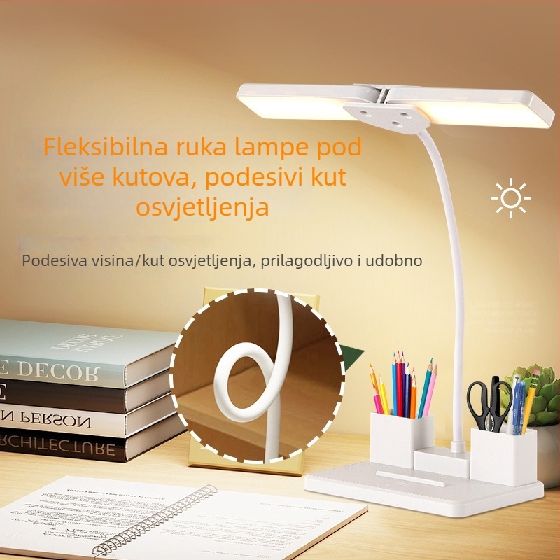 Dvostruka stolna lampa s zaštitom očiju za učenje, prijenosna LED stolna lampa za učenike i djecu, pogodna za domove i čitanje u spavaonici.