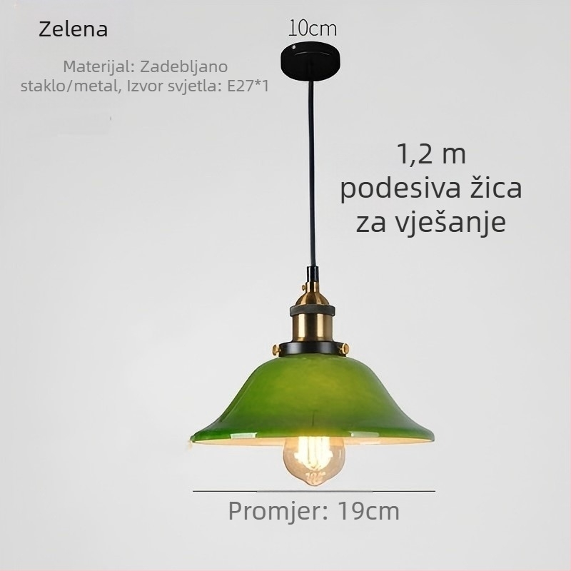 Vintage viseća svjetiljka s jednim staklenim abažurom, za blagovaonicu i dnevni boravak