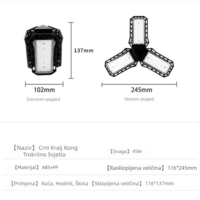 LED garažno svjetlo s E27 utičnicom, IP65, 110V, 4000 lm, 180° snop, CRI 70-80, plastično kućište, vijek trajanja 500000 h