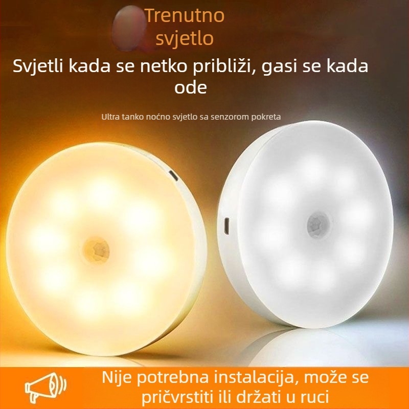 Punojiva magnetska dvostruka svjetiljka sa senzorom pokreta za ormar i hodnik, dugotrajna baterija, noćna svjetlost za praćenje djeteta uz automatsko indukcijsko uključivanje