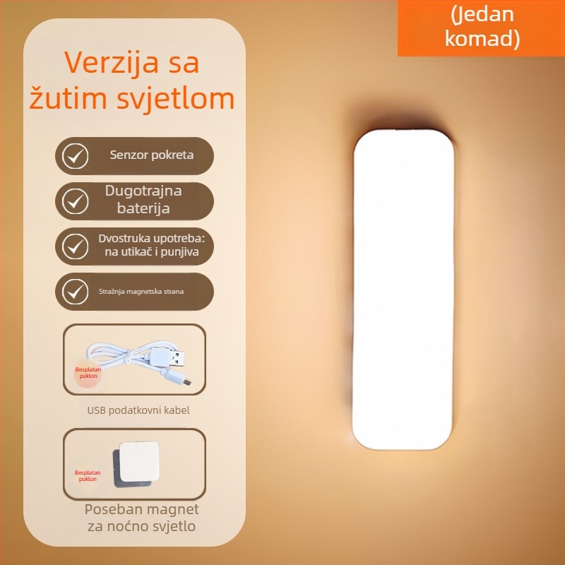 Potpuno automatska ultra jaka noćna svjetiljka za WC, hodnike i domove s detekcijom pokreta, USB napajanjem i punjiva