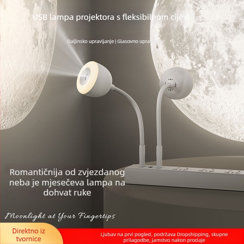 USB projektor zvjezdadanog neba za spavaću sobu – atmosfera rasvjeta uz glasovno i daljinsko upravljanje, projekcija Mjeseca, noćna lampica