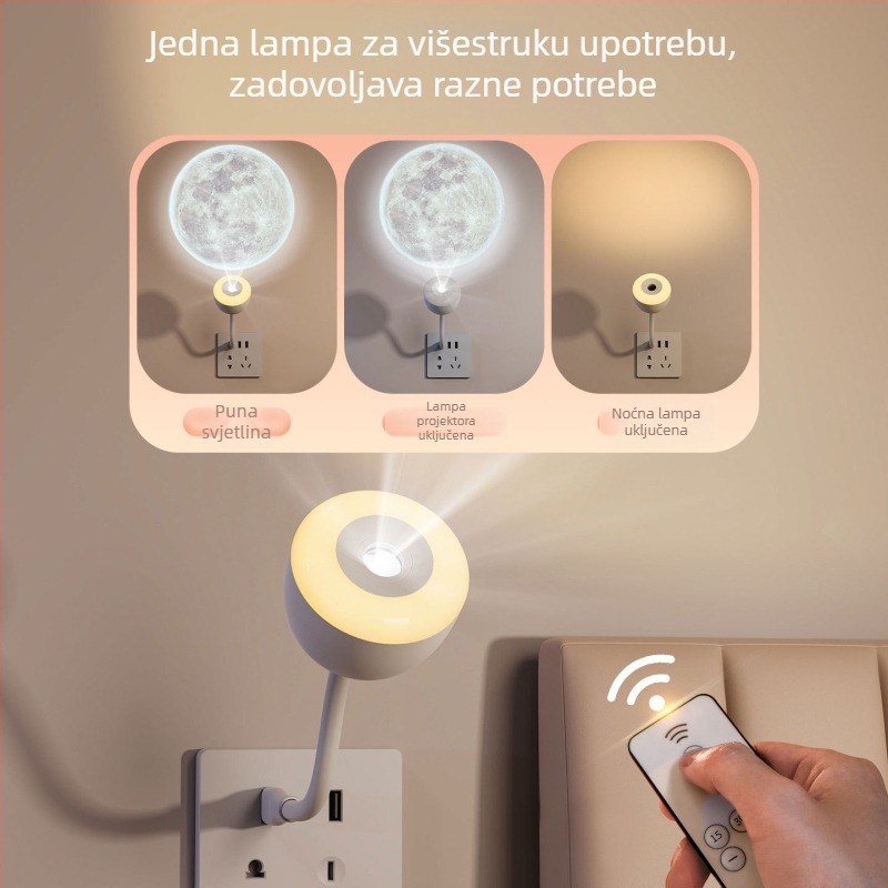 USB projektor zvjezdadanog neba za spavaću sobu – atmosfera rasvjeta uz glasovno i daljinsko upravljanje, projekcija Mjeseca, noćna lampica