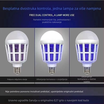 LED lampa protiv komaraca s E27 utičnicom – dvostruka upotreba: osvjetljenje i fizički repelent za dom