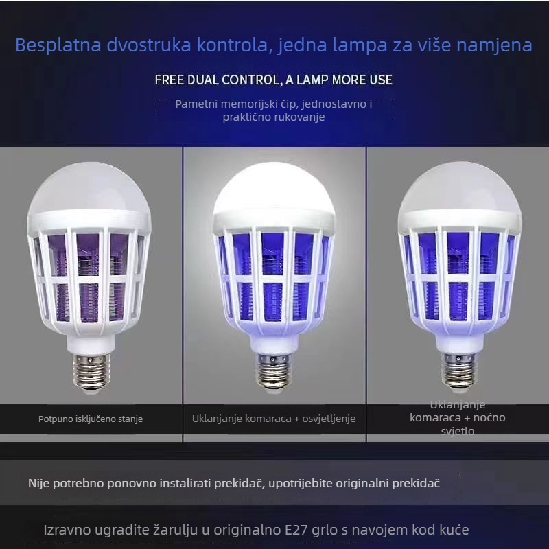 LED lampa protiv komaraca s E27 utičnicom – dvostruka upotreba: osvjetljenje i fizički repelent za dom