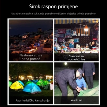 LED lampica za nužne situacije za vanjsku upotrebu, vodootporna, USB napajanje, 180° snop, B22 utičnica