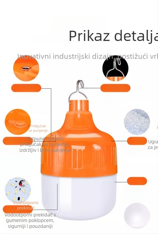 LED lampica za nužne situacije za vanjsku upotrebu, vodootporna, USB napajanje, 180° snop, B22 utičnica
