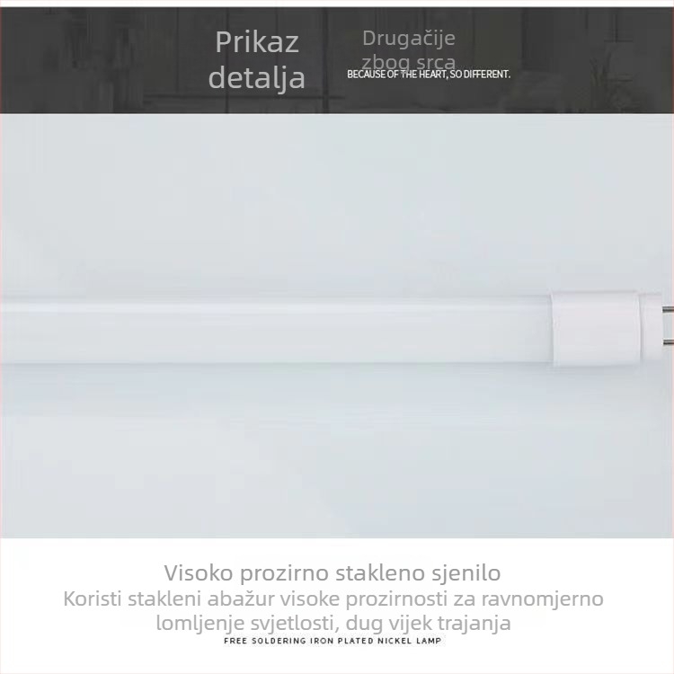 T8 LED cijev s jednim krajem napajanja, 1.2 m, 18 W, staklena traka, dnevna svjetlost, visoka svjetlost