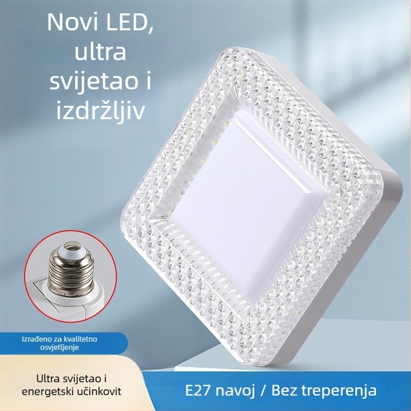 LED kućno svjetlo, E27 utičnica, kristalna kvadratna svjetiljka za hodnik, balkon, spavaću sobu, dnevnu sobu i radnu sobu