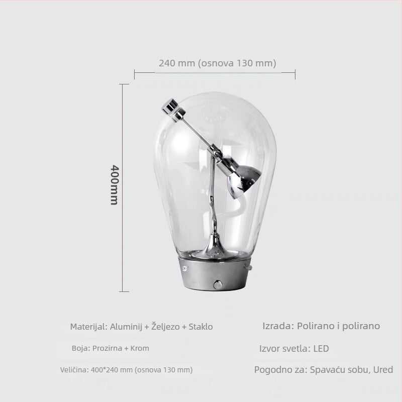 Blow kreativna staklena stolna lampa, minimalističkog dizajna za spavaću sobu i radni stol, dodirna regulacija jačine svjetla i ambijentalno svjetlo za čitanje