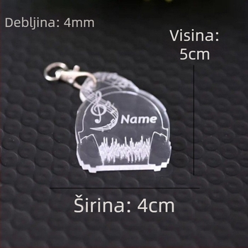 Personalizirani akrilni privjesak za ključeve sa graviranim glazbenim simbolom i privjeskom s imenom