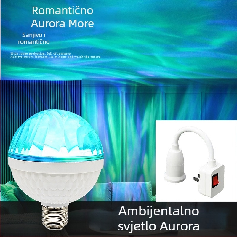 LED projekcijska žarulja za atmosferu s efektom aurora borealis, E27 navoj, šarena dekorativna rasvjeta za pozornicu