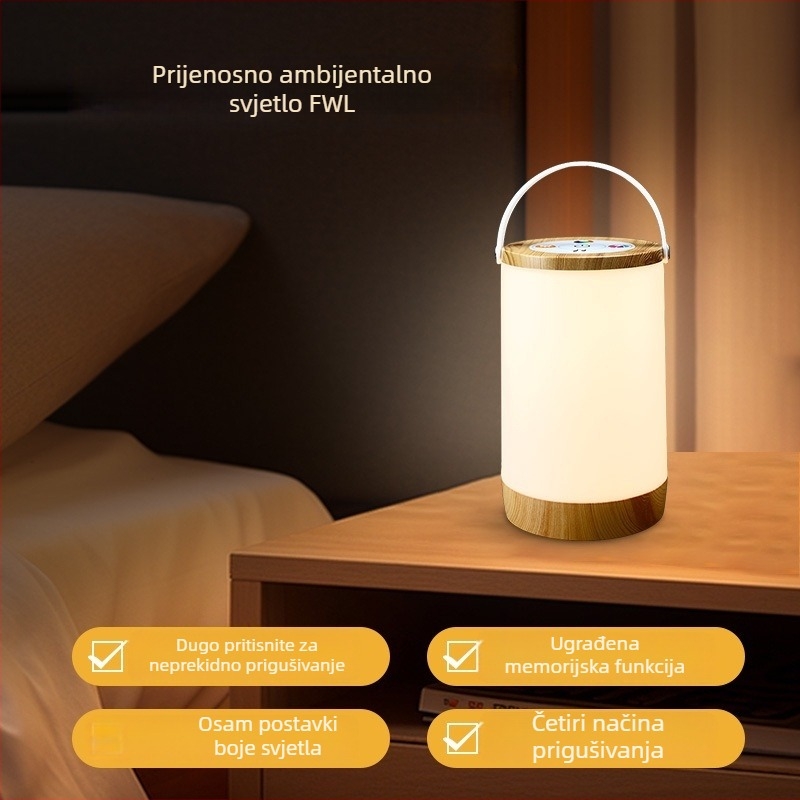 Prijenosna punjiva lampa za kampiranje s noćnom svjetiljkom za dojenje, zaštita očiju i LED ambijentalno osvjetljenje uz krevet