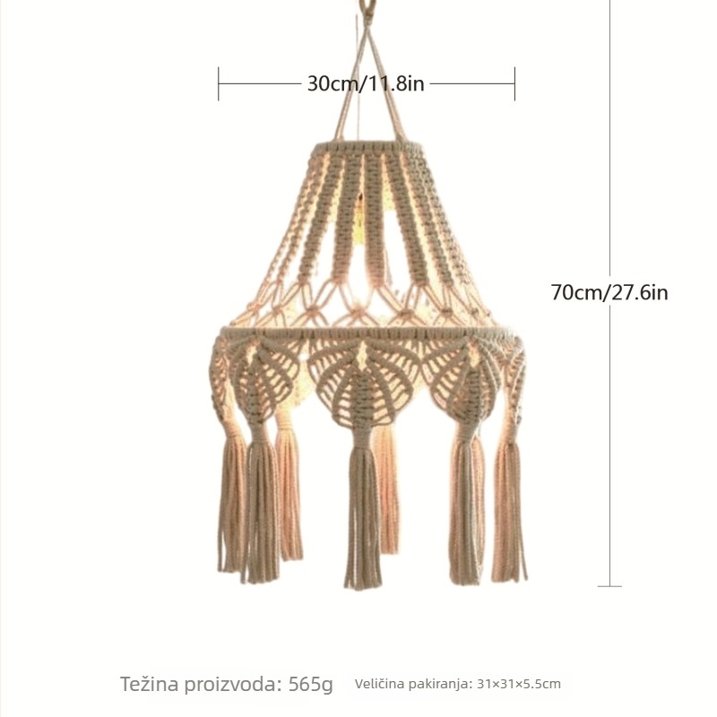 Pamukasti pleteni abažur za lampu s gobelnom, nordijski boemski stil, 30×80 cm