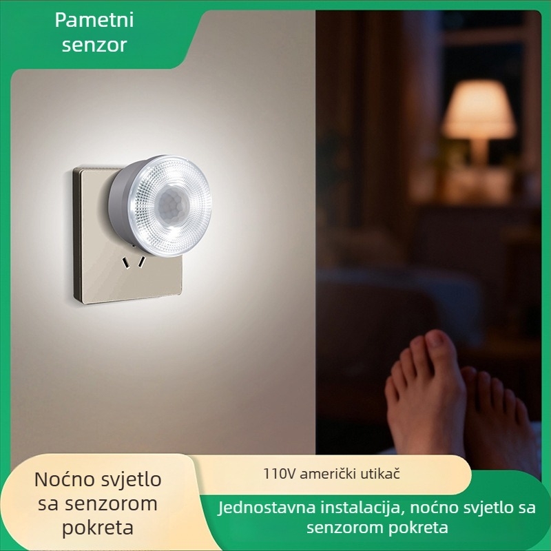 LED noćna lampica s infracrvenim senzorom, priključna na utičnicu, za spavaću sobu i hodnik, moderni minimalistički dizajn, regulacija jačine svjetla