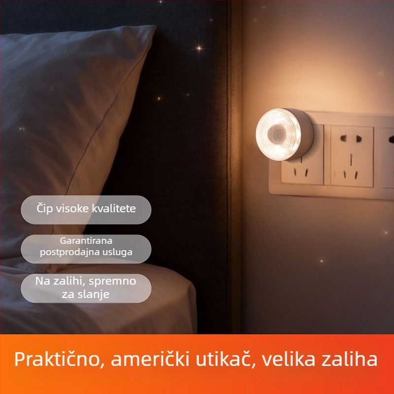 LED noćna lampica s infracrvenim senzorom, priključna na utičnicu, za spavaću sobu i hodnik, moderni minimalistički dizajn, regulacija jačine svjetla