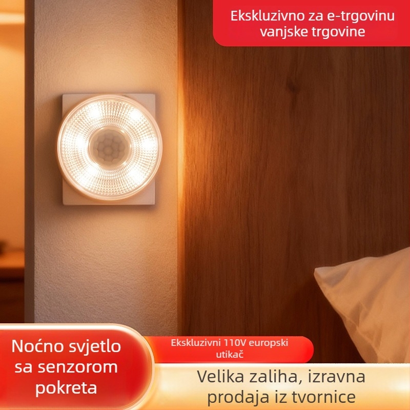 LED noćna lampica s infracrvenim senzorom, priključna na utičnicu, za spavaću sobu i hodnik, moderni minimalistički dizajn, regulacija jačine svjetla