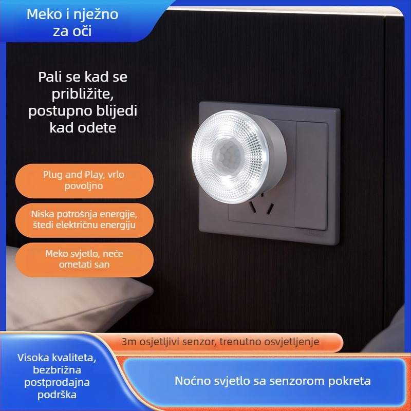 LED noćna lampica s infracrvenim senzorom, priključna na utičnicu, za spavaću sobu i hodnik, moderni minimalistički dizajn, regulacija jačine svjetla