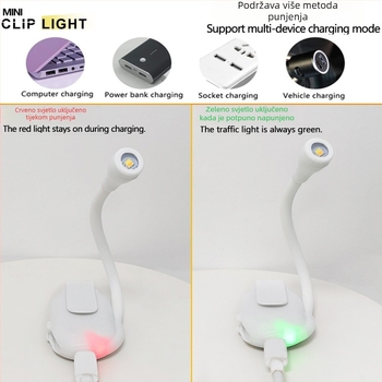 USB punjiva klip-lampa za stol s dugim vijekom baterije, tri temperature boje i neprekidno podešavanje jačine svjetla, LED mini lampica za knjigu i noćno svjetlo