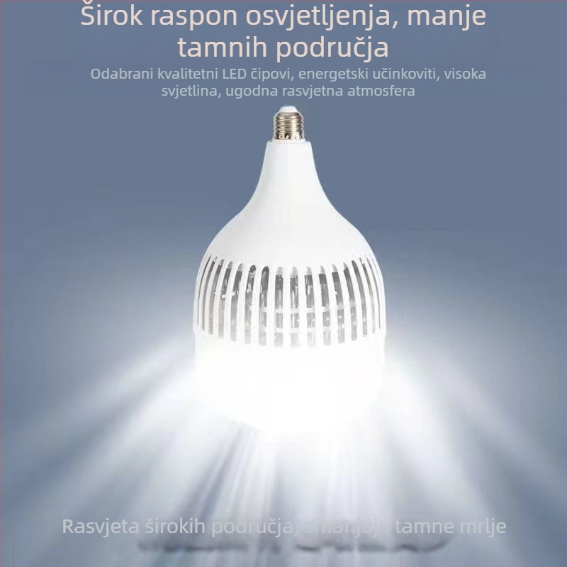 LED žarulja visoke snage s aluminijskim hladnjakom s rebrima, ultra jaka, 5000 lm, 220V, E27, izdržljiva za industrijske prostore