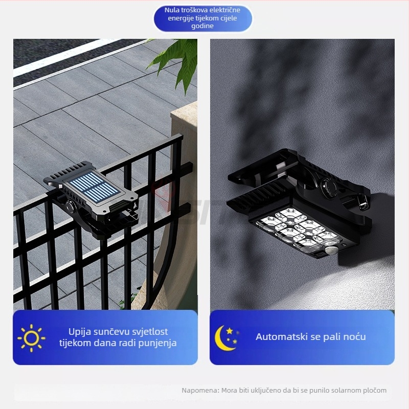 Solarna LED klips svjetiljka za vanjsku uporabu, punjiva, vodootporna zidna svjetiljka sa senzorom