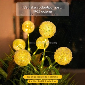 Solárno vanjsko rasvjetno svjetlo za vrt u obliku maslačka, troglava, IP65 vodootporno