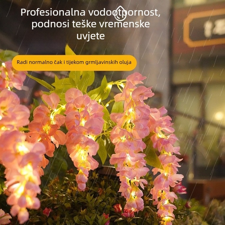 Vanjska vodootporna LED solarna vrtna svjetiljka s dizajnom glicinije, u obliku cvijeta, kolac za zemlju s izgledom nehrđajućeg čelika