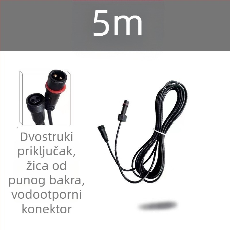 Solarna lampa s podijeljenim produžnim kabelom, 5 m/10 m, univerzalna za vanjsku upotrebu, vodootporna, brzo punjenje, bakrena žica, dvostruko jezgreni priključak