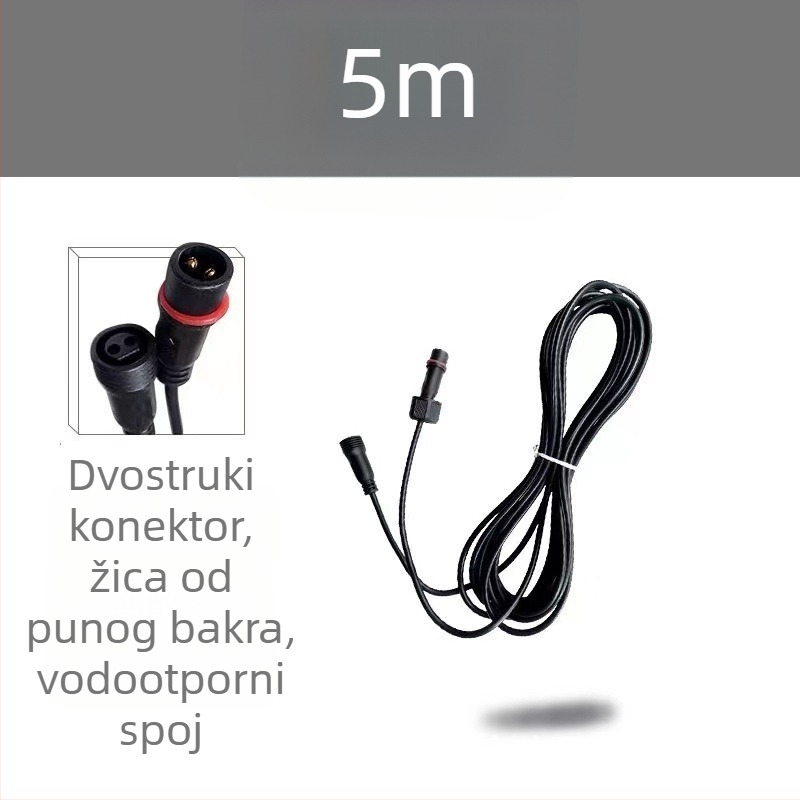 Solarna lampa s podijeljenim produžnim kabelom, 5 m/10 m, univerzalna za vanjsku upotrebu, vodootporna, brzo punjenje, bakrena žica, dvostruko jezgreni priključak