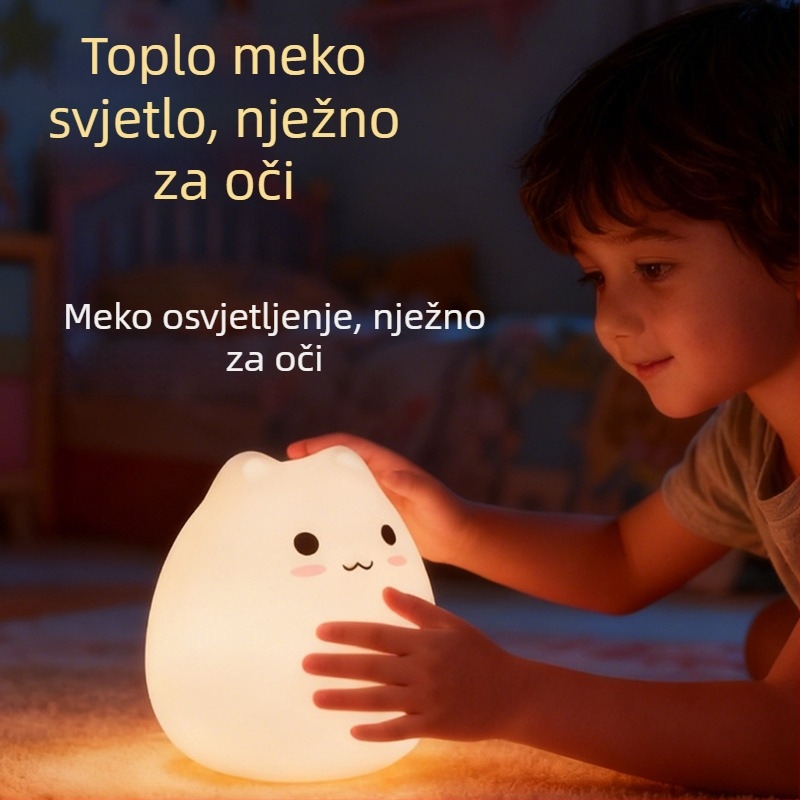 Silikonska noćna lampica u obliku mačke, za noćni ormarić, nježno osvjetljenje za oči, punjiva