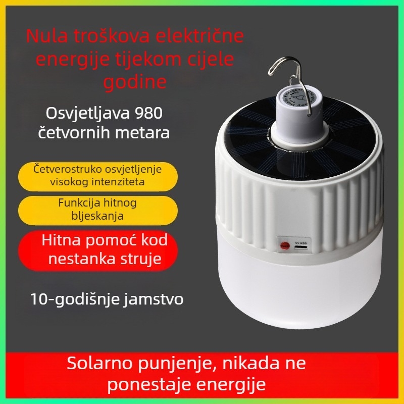 Solarna punjiva LED žarulja za vanjsko kampiranje i nužno osvjetljenje pri prekidu napajanja