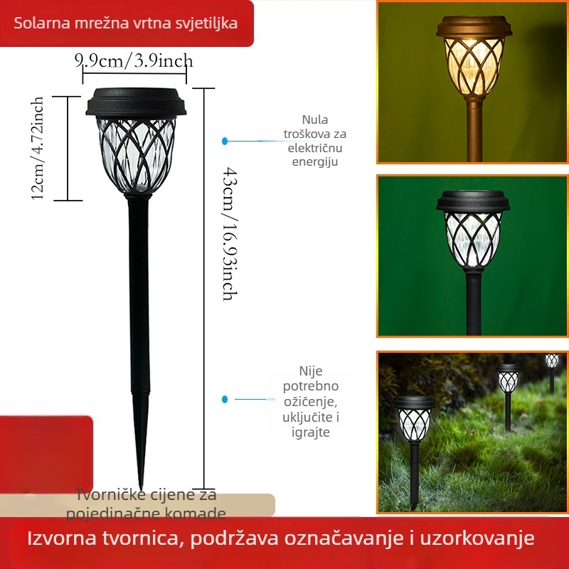 Solarna LED vanjska rasvjeta za vrt, mrežasta svjetiljka za travnjak s ugrađenom u zemlju