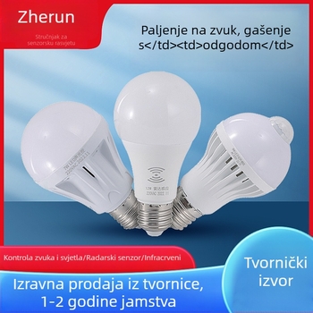 LED žarulja s glasovnim i svjetlosnim upravljanjem, senzorom tijela i inteligentnim radarom, E27, 220V, 630 lm, 180°, IP20