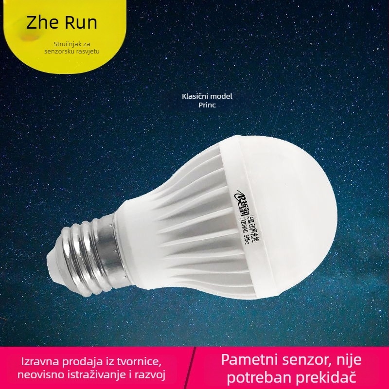 LED žarulja s glasovnim i svjetlosnim upravljanjem, senzorom tijela i inteligentnim radarom, E27, 220V, 630 lm, 180°, IP20