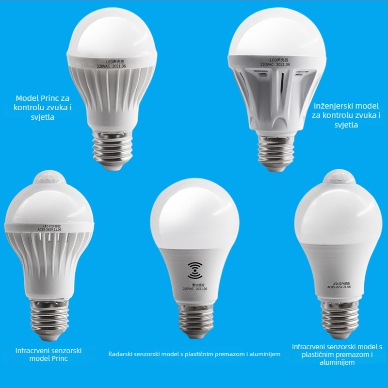 LED žarulja s glasovnim i svjetlosnim upravljanjem, senzorom tijela i inteligentnim radarom, E27, 220V, 630 lm, 180°, IP20