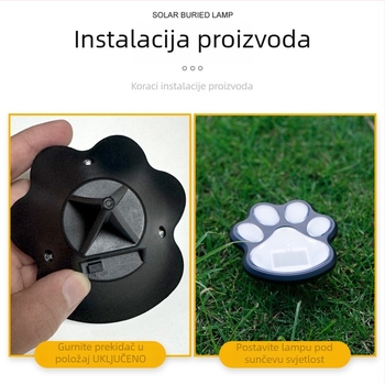 Solarna LED lampica za travnjak s otiskom psa šape, zemna dekorativna rasvjeta za dvorište, vodootporna