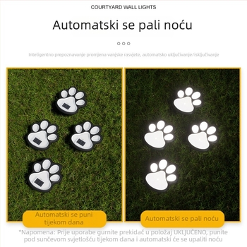 Solarna LED lampica za travnjak s otiskom psa šape, zemna dekorativna rasvjeta za dvorište, vodootporna