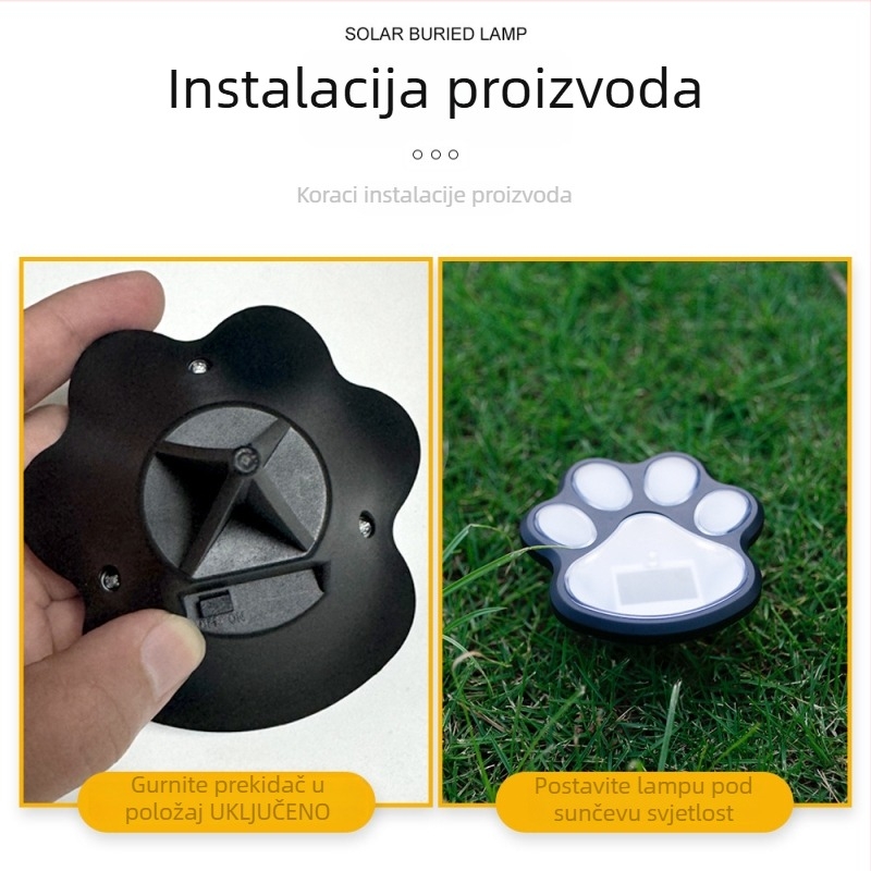 Solarna LED lampica za travnjak s otiskom psa šape, zemna dekorativna rasvjeta za dvorište, vodootporna